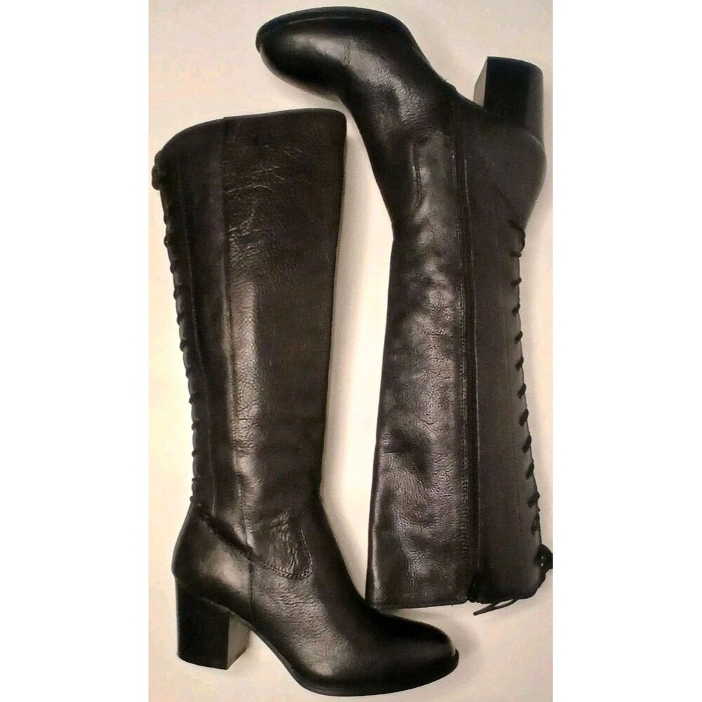 Sofft Wheaton Black Leather Knee-high Boots Size 11 M Back Lace-up Zip